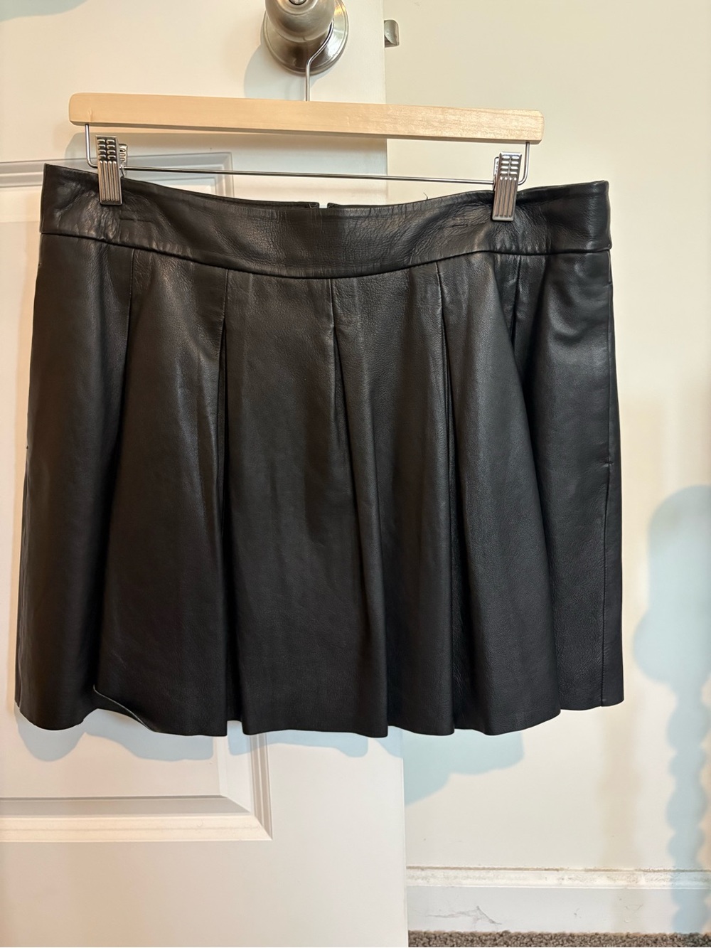Banana Republic Black Genuine Leather Pleated Mini Skirt
